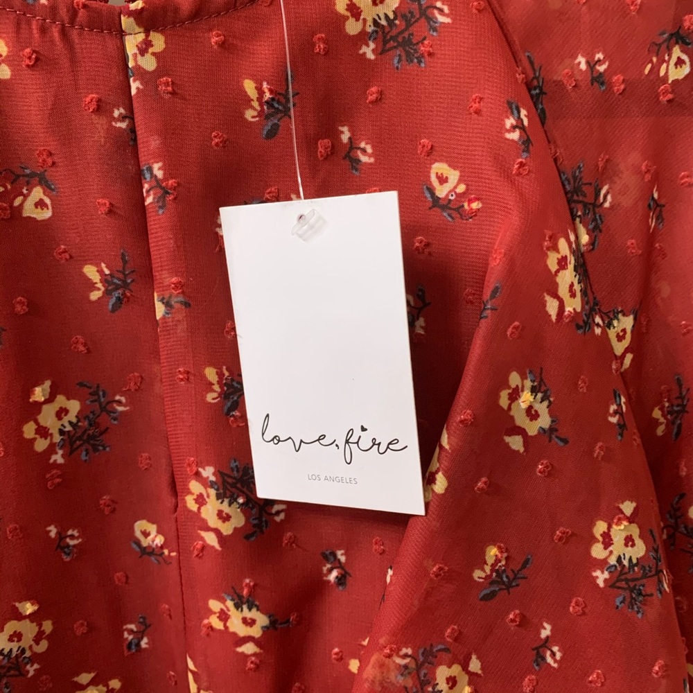 Fire,Love short sleeve floral dress. Rust color. - Picture 2 of 6